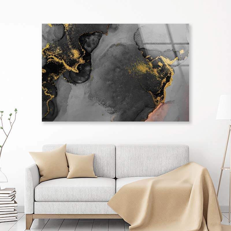 Black & Gold Abstract Acrylic Glass Print Tempered Glass Wall Art 100% Made in Australia Ready to Hang