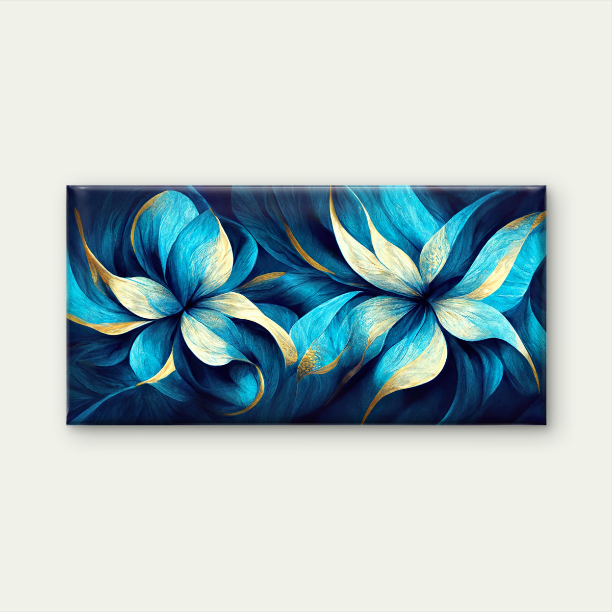 Luxury Teal Gold Floral Petals Wall Art Canvas Office Home Room Framed 120x60cm
