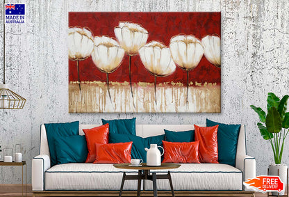 White Flowers, Red Texture Oil Paint Wall Art Limited Edition High Quality Print