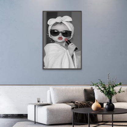 Black and White Kid with Red Lipstick and Towel Fashion Home Decor Premium Quality Poster Print Choose Your Sizes
