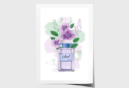 Purple Perfume with Green Leaves Wall Art Limited Edition High Quality Print Unframed Roll Canvas None