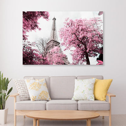 Pink Tree In Front of The Eiffel Tower Acrylic Glass Print Tempered Glass Wall Art 100% Made in Australia Ready to Hang