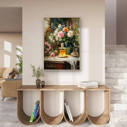Luxury French Floral Perfume Bottles and Flowers Fashion Home Decor Premium Quality Poster Print Choose Your Sizes