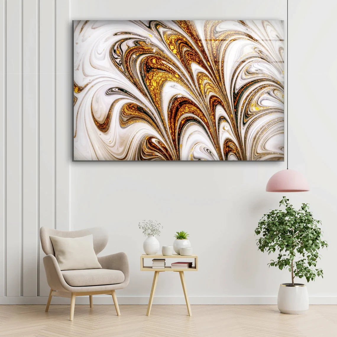 Gold & Beige Abstract UV Direct Aluminum Print Australian Made Quality