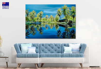 Scenic View Lake Trees Against Sky Wall Art Decor 100% Australian Made