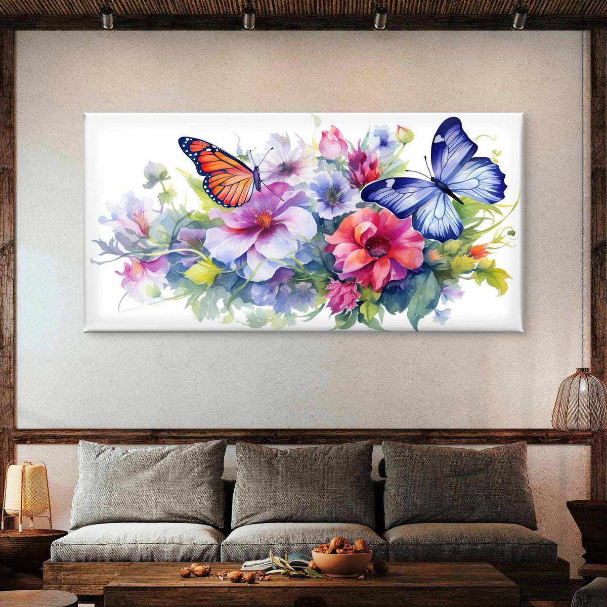 Monarch Butterfly Garden Wall Art Canvas Office Home Room Framed 120x60cm