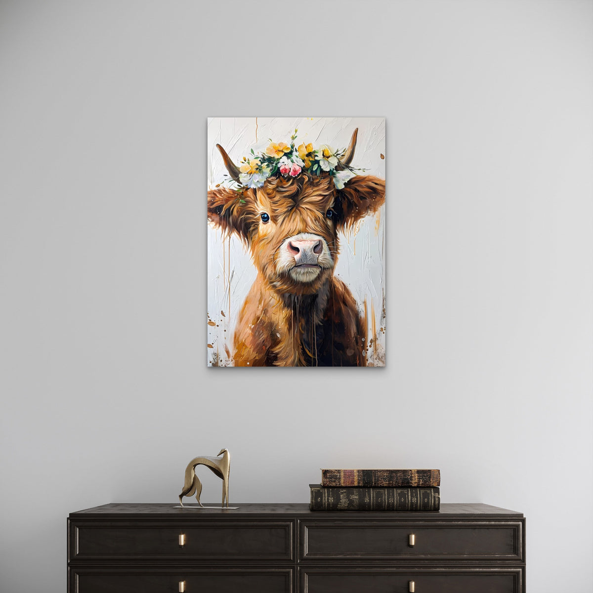 Cow with Flower Crown 60x90cm Metal Print Ready to Hang