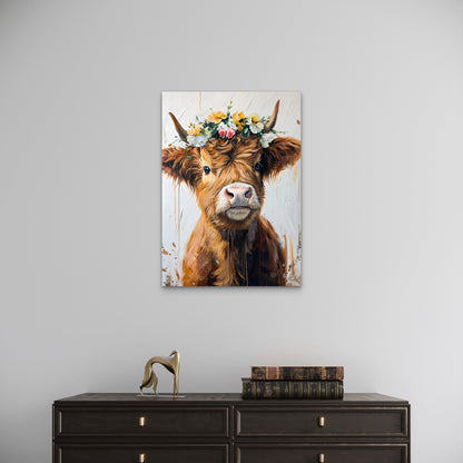 Cow with Flower Crown 60x90cm Metal Print Ready to Hang