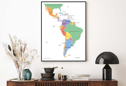 Latin America Single States Political Map Home Decor Premium Quality Poster Print Choose Your Sizes