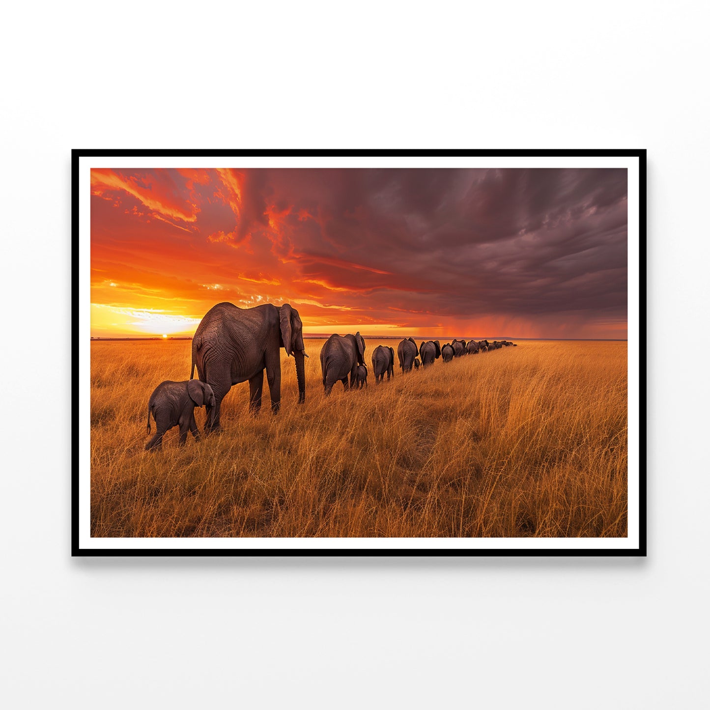 A Herd of Elephants Moving Across an Open Field Home Decor Premium Quality Poster Print Choose Your Sizes