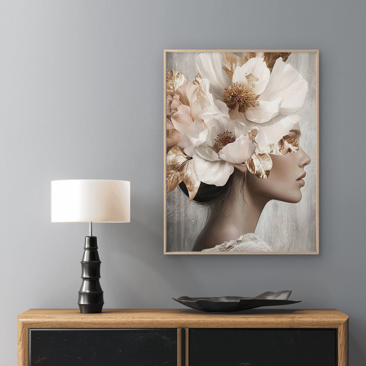 Golden Floral Abstract Flower Woman Fashion Home Decor Premium Quality Poster Print Choose Your Sizes