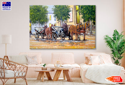 Old City, Horses Oil Painting Wall Art Limited Edition High Quality Print