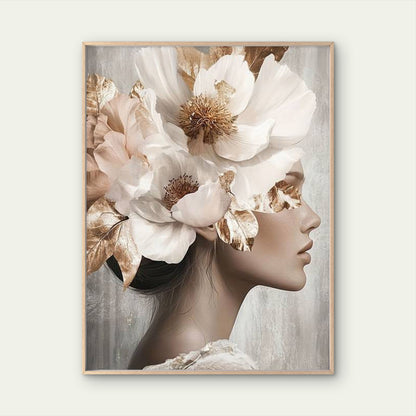 Golden Floral Abstract Flower Woman Fashion Home Decor Premium Quality Poster Print Choose Your Sizes