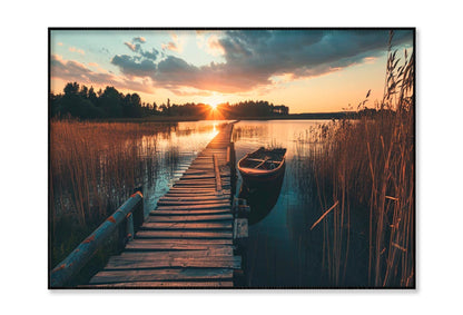 Boat On Lake & Forest View Home Decor Premium Quality Poster Print Choose Your Sizes