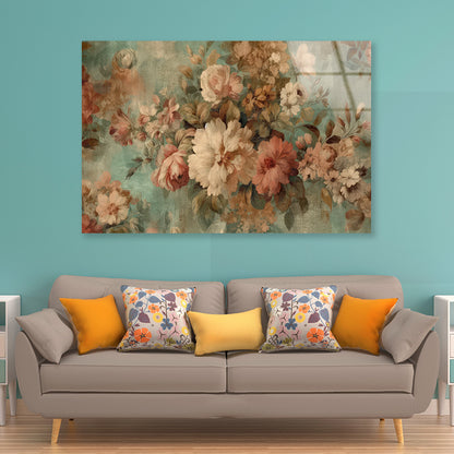 Vintage Floral Wallpaper Acrylic Glass Print Tempered Glass Wall Art 100% Made in Australia Ready to Hang