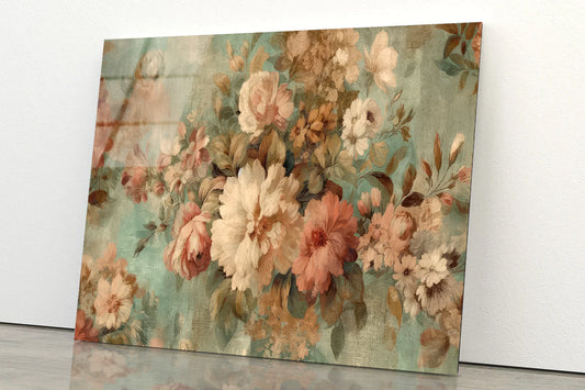 Vintage Floral Wallpaper Acrylic Glass Print Tempered Glass Wall Art 100% Made in Australia Ready to Hang