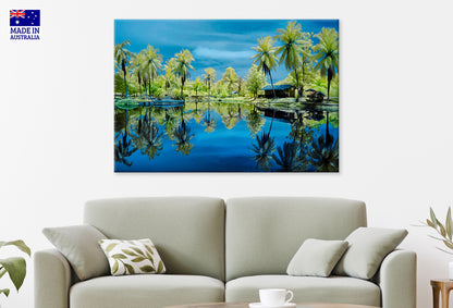 Scenic View Lake Trees Against Sky Wall Art Decor 100% Australian Made