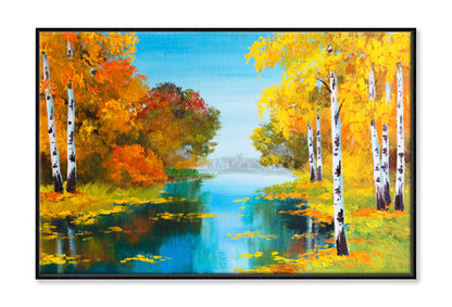 Birch Forest Near The River Oil Painting Wall Art Limited Edition High Quality Print Canvas Box Framed Black