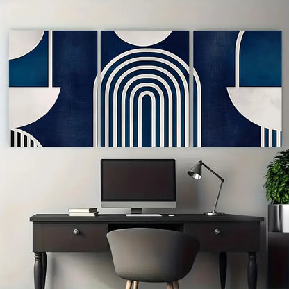 3pcs Navy Blue Geometric Elegant Boho Metal Print Ready to Hang Art
