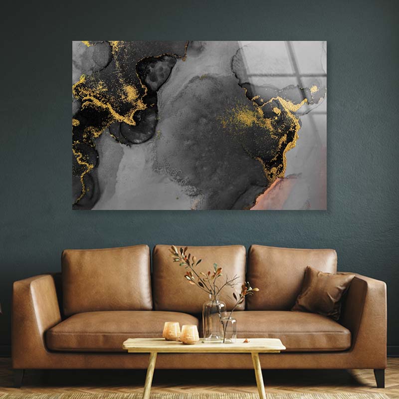 Black & Gold Abstract Acrylic Glass Print Tempered Glass Wall Art 100% Made in Australia Ready to Hang