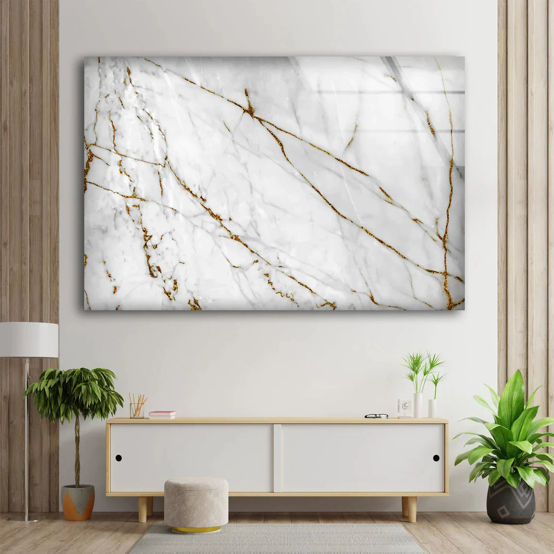 White & Gold Abstract UV Direct Aluminum Print Australian Made Quality