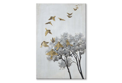 Neutral Art Gold Birds, Tree Trunks Wall Art Limited Edition High Quality Print