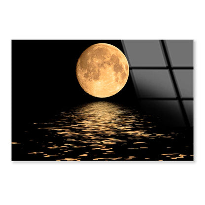 Full Moon Over Cold Night Water Acrylic Glass Print Tempered Glass Wall Art 100% Made in Australia Ready to Hang