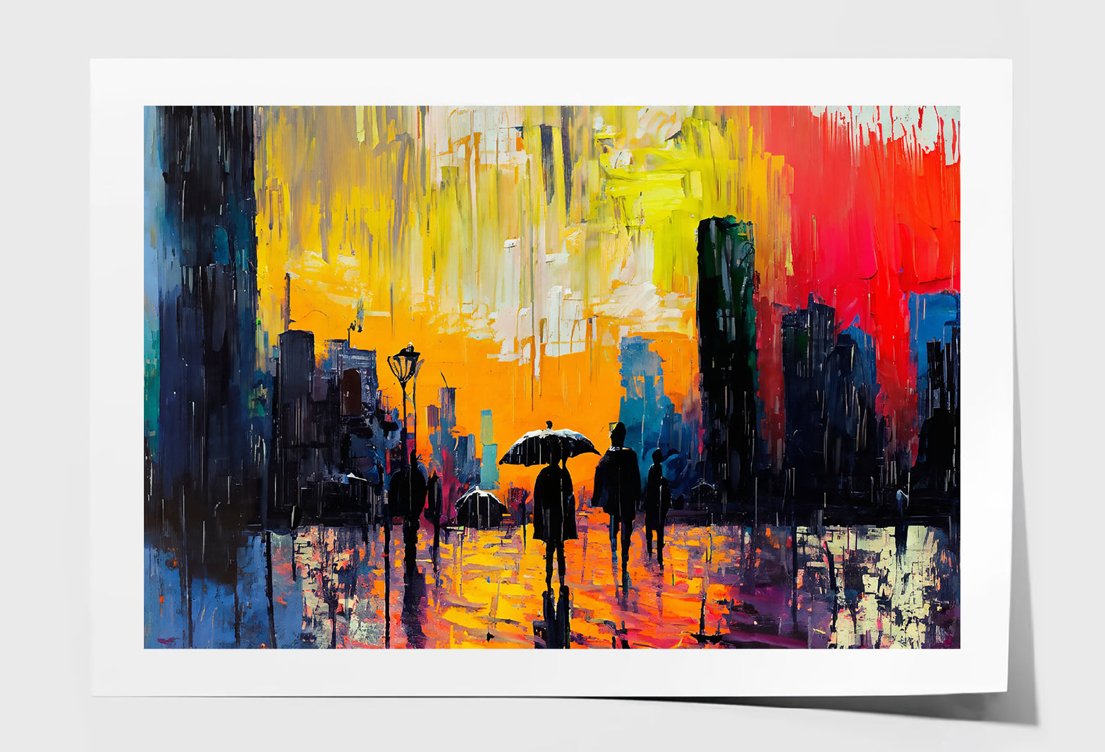 People Walking in the Road City Abstract Oil Painting Wall Art Limited Edition High Quality Print Unframed Roll Canvas None