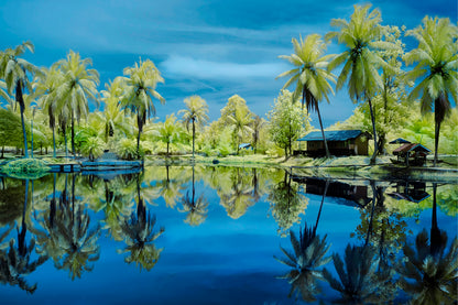 Scenic View Lake Trees Against Sky Wall Art Decor 100% Australian Made