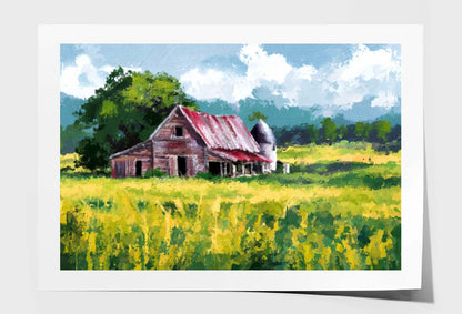 Painting Of Old Farm and Fields in Countryside Wall Art Limited Edition High Quality Print