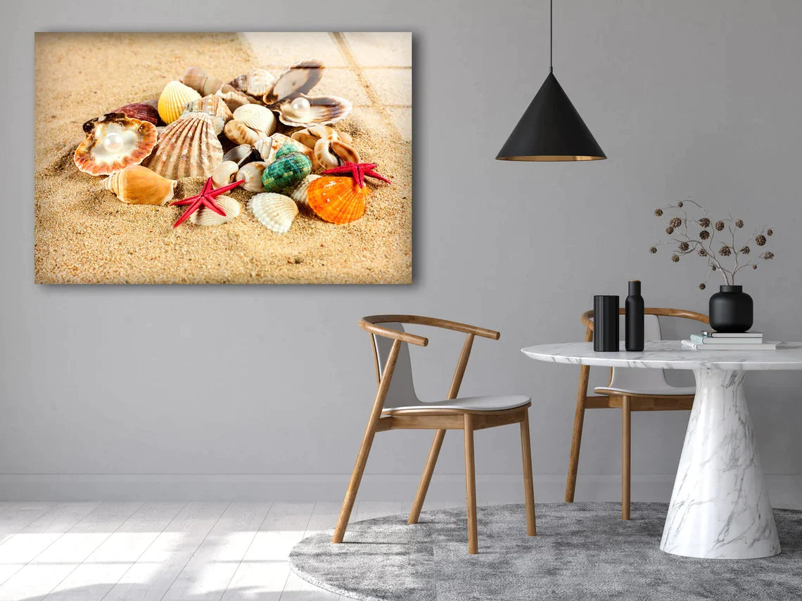 Sea Shells on Sand UV Direct Aluminum Print Australian Made Quality