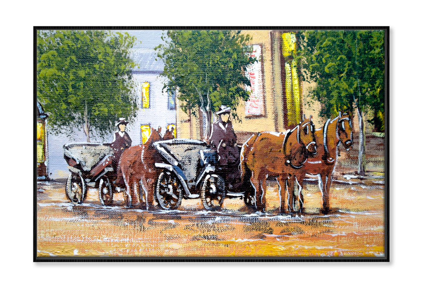 Old City, Horses Oil Painting Wall Art Limited Edition High Quality Print Canvas Box Framed Black