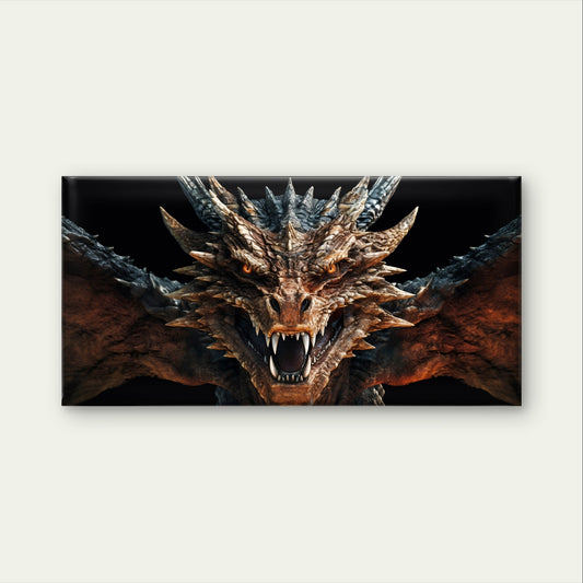 Fierce Fantasy Dragon Head Scale Wings Monster Wall Art Canvas Office Home Framed 120x60cm