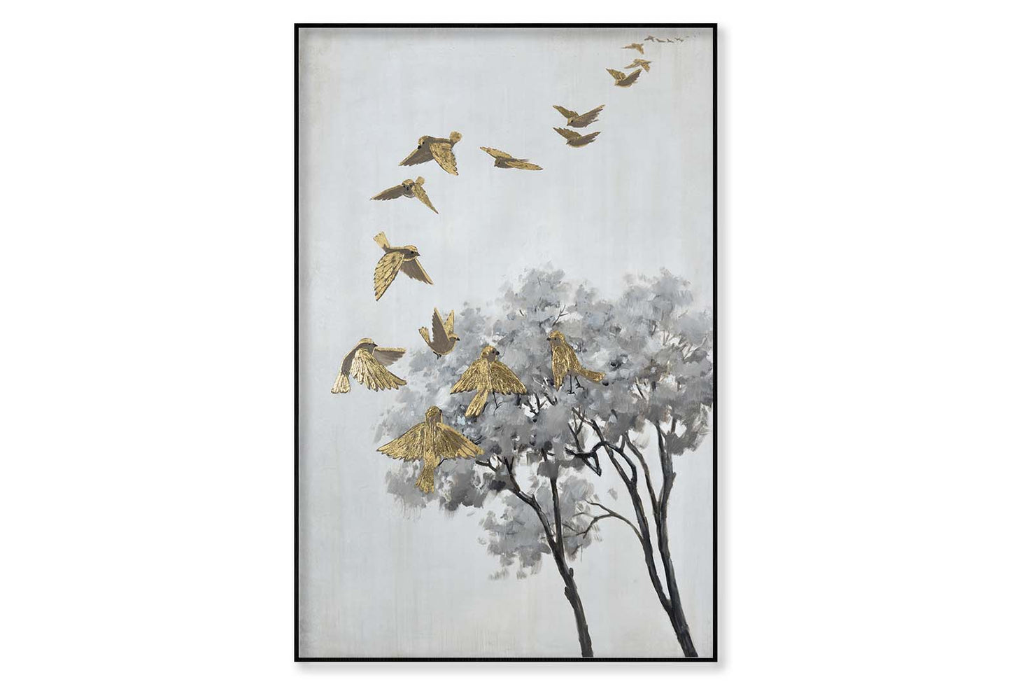 Neutral Art Gold Birds, Tree Trunks Wall Art Limited Edition High Quality Print