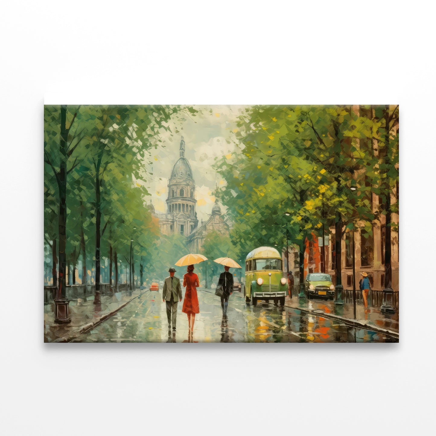 Painting Of People Walking Holding Umbrellas in the Rain in a City Print 100% Australian Made