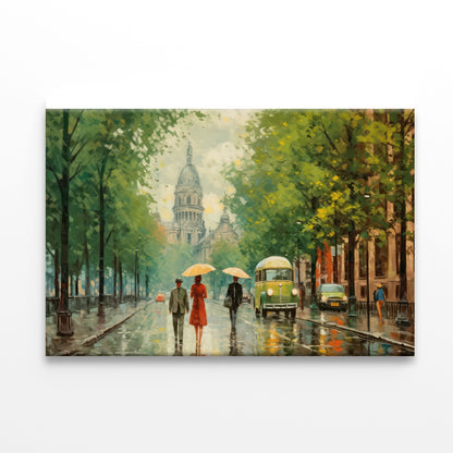 Painting Of People Walking Holding Umbrellas in the Rain in a City Print 100% Australian Made