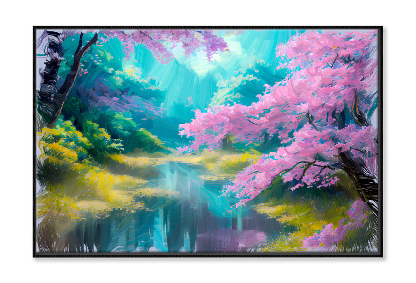 Lake & Spring Garden Painting Limited Edition High Quality Print Canvas Box Framed Black