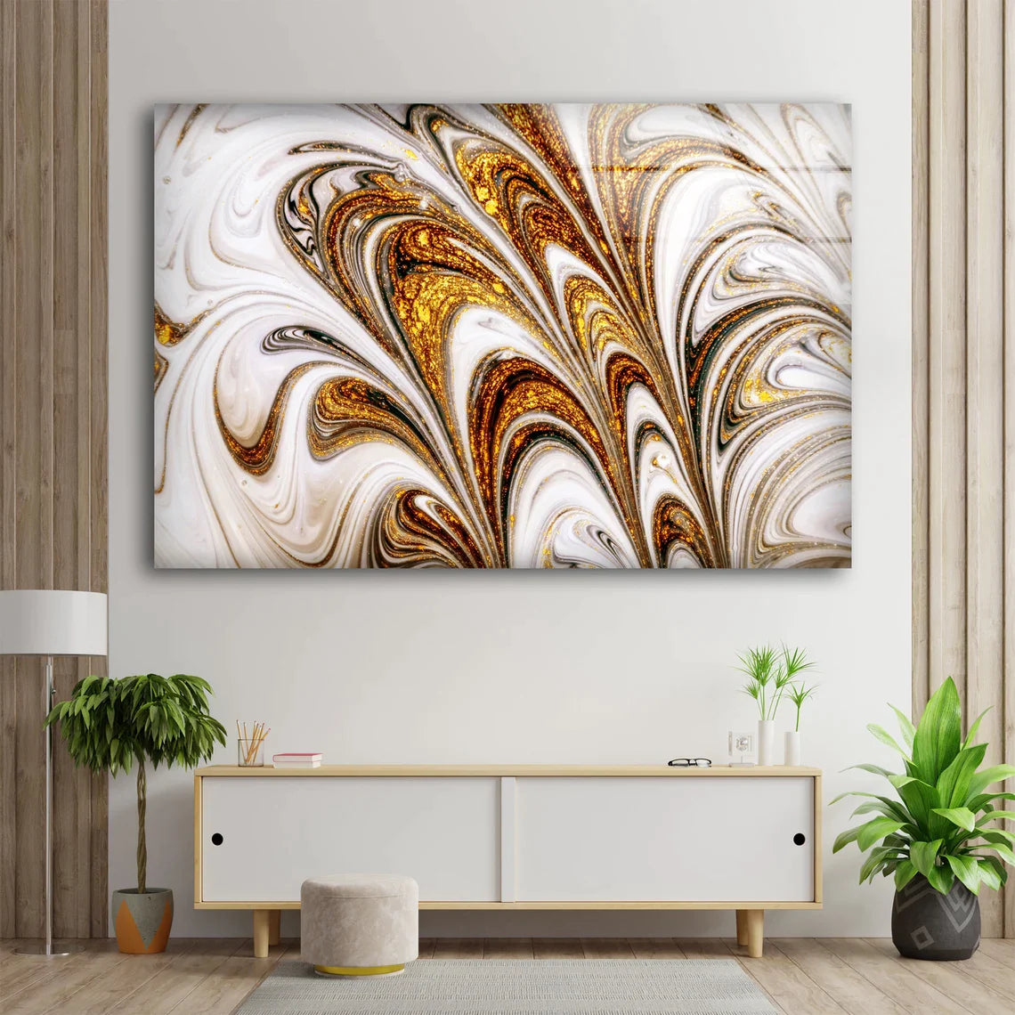 Gold & Beige Abstract UV Direct Aluminum Print Australian Made Quality