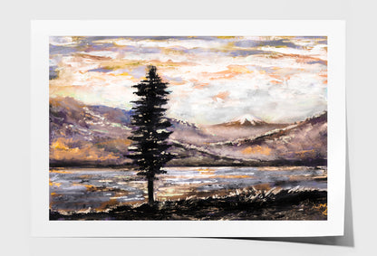 Mountain, Lake, Fog, Tree Oil Painting Wall Art Limited Edition High Quality Print Unframed Roll Canvas None