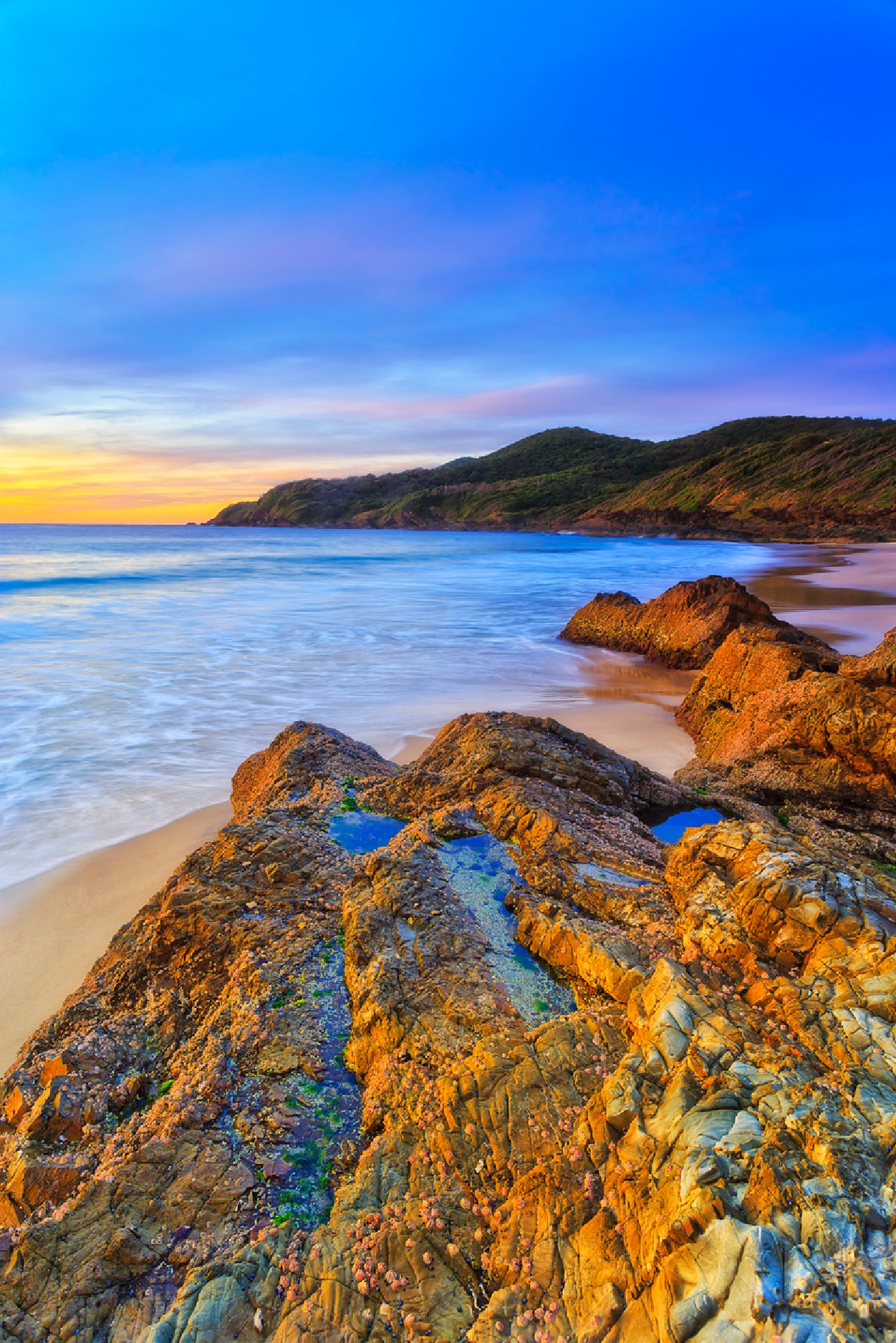 Seascape Sunrise At Burgess Beach Glass Framed Wall Art, Ready to Hang Quality Print