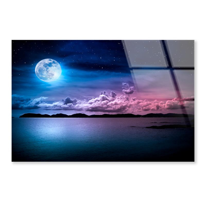 Landscape Of Sky with Full Moon on Seascape to Night Acrylic Glass Print Tempered Glass Wall Art 100% Made in Australia Ready to Hang