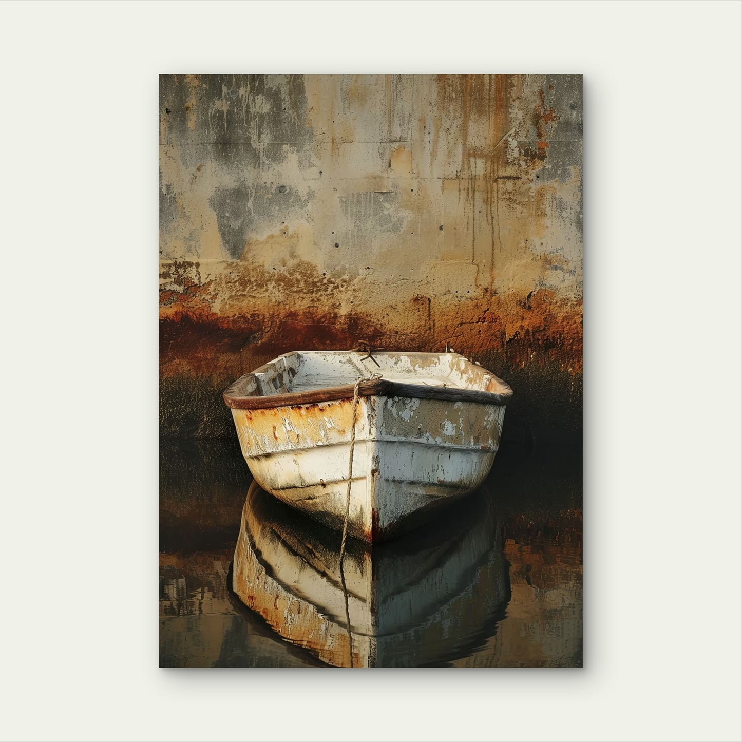 Rustic White Rowboat Reflection 60x90cm Metal Print Ready to Hang