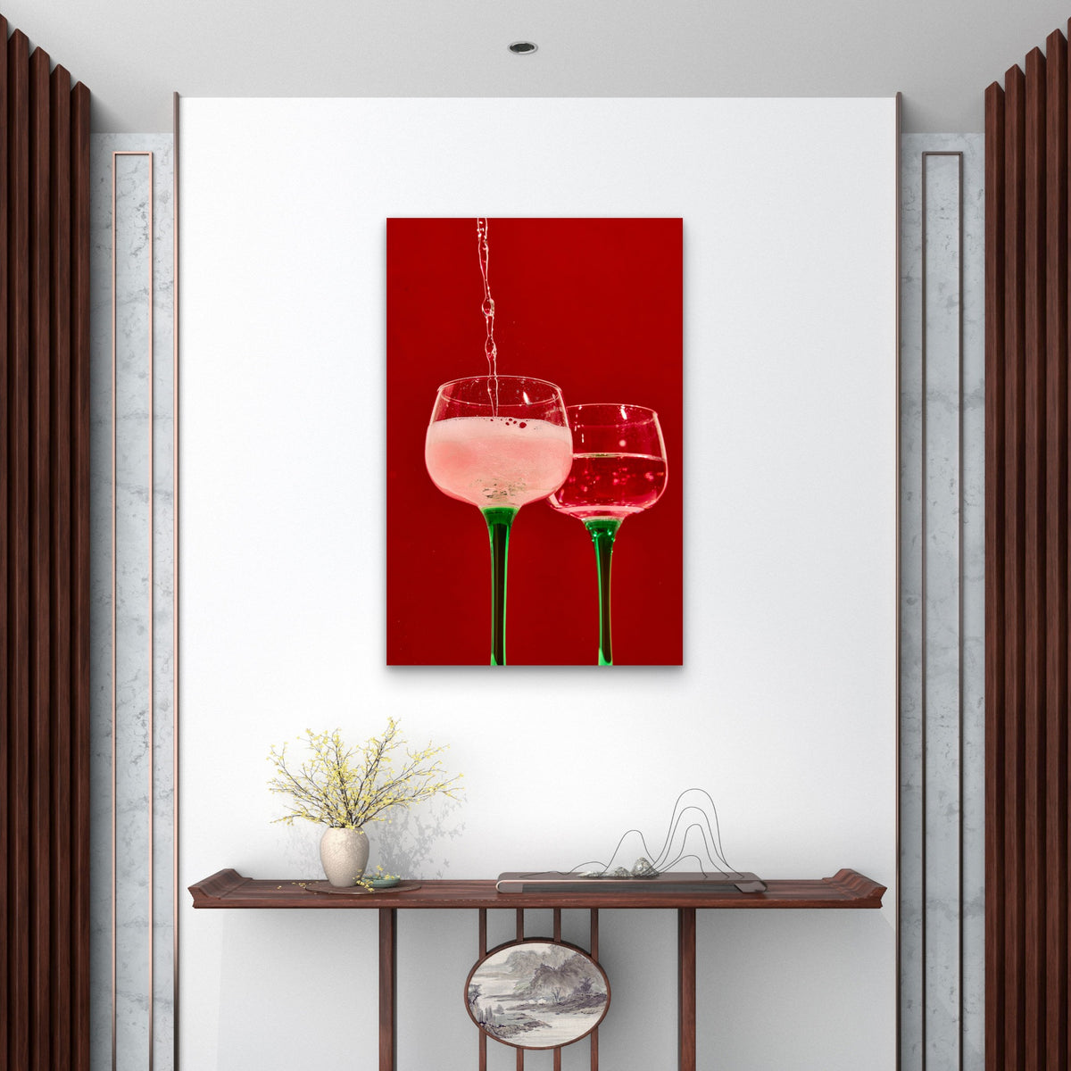 Pink Sparkling Wine Pour 40x60cm Metal Print Ready to Hang