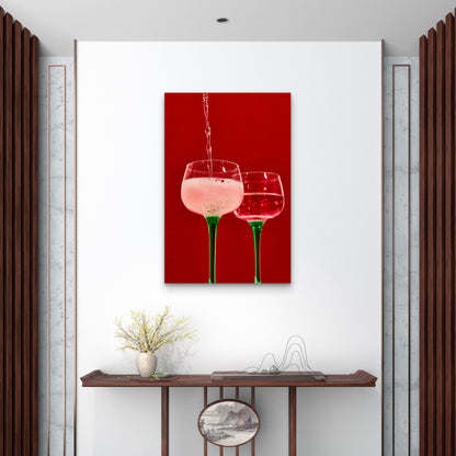 Pink Sparkling Wine Pour 40x60cm Metal Print Ready to Hang