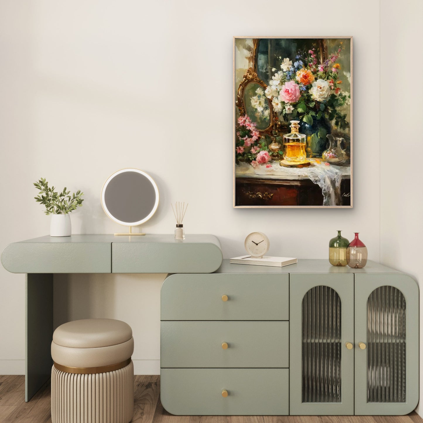 Luxury French Floral Perfume Bottles and Flowers Fashion Home Decor Premium Quality Poster Print Choose Your Sizes