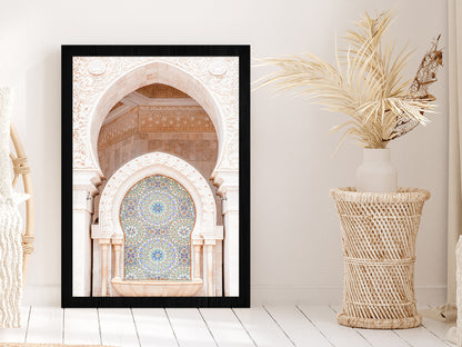 Mosque of Hassan Morocco Photograph Glass Framed Wall Art, Ready to Hang Quality Print Without White Border Black