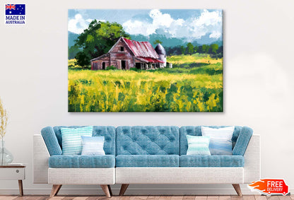 Painting Of Old Farm and Fields in Countryside Wall Art Limited Edition High Quality Print