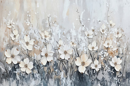 White Flowers in Grey Meadow Wall Art Decor 100% Australian Made