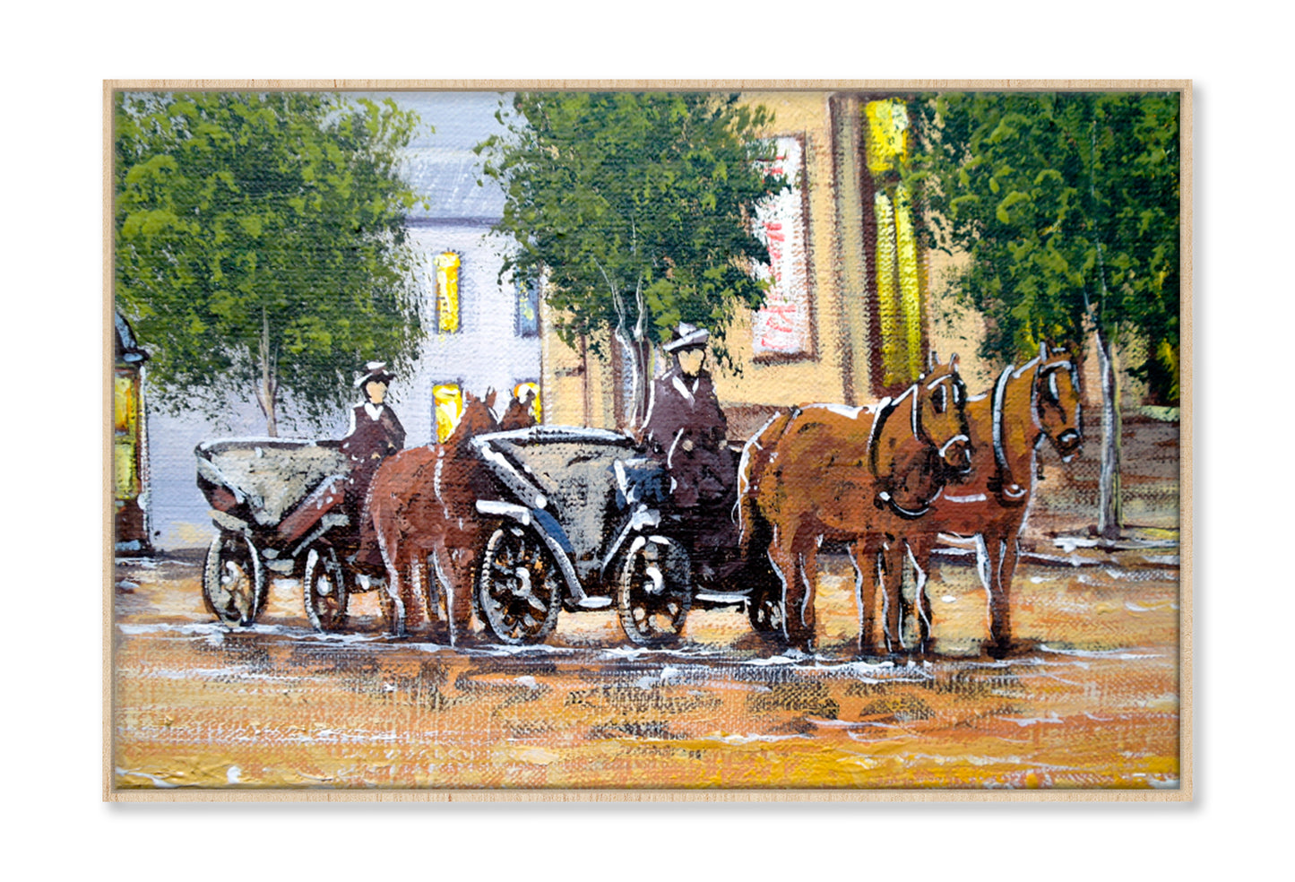 Old City, Horses Oil Painting Wall Art Limited Edition High Quality Print Canvas Box Framed Natural