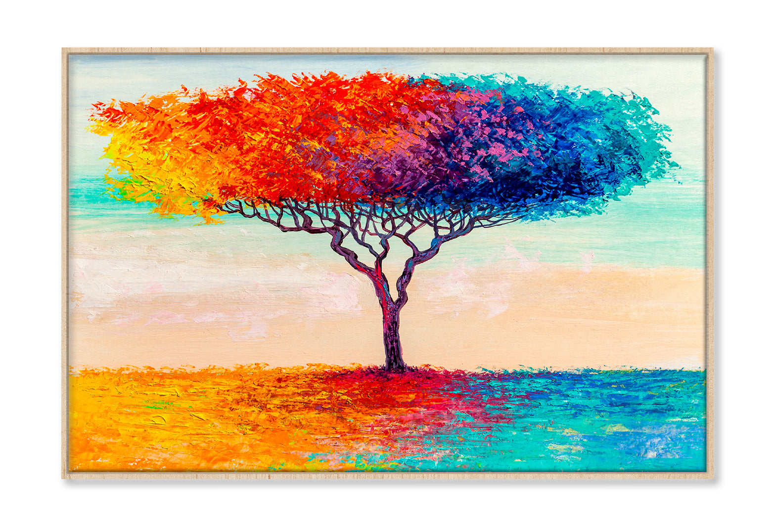 Blue, Red, Yellow Abstract Colorful Tree Oil Painting Limited Edition High Quality Print Canvas Box Framed Natural